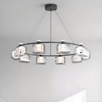 Lustre moderne géométrique circulaire à 10 lumières en verre transparent