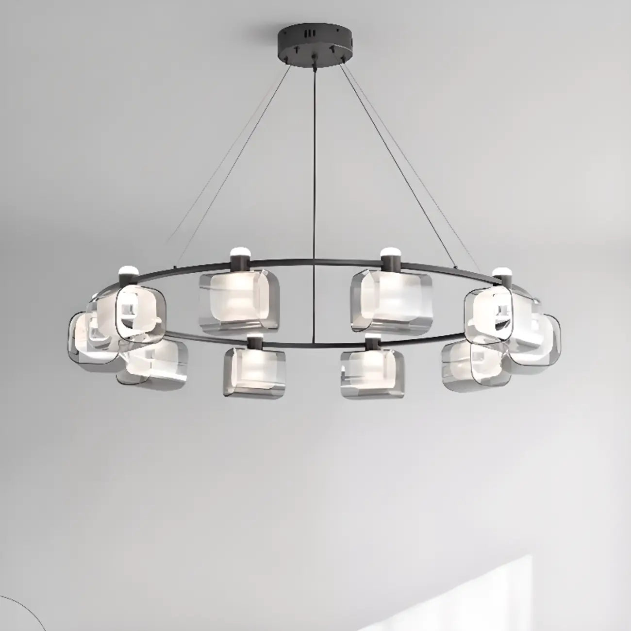 Lustre moderne géométrique circulaire à 10 lumières en verre transparent