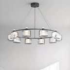 Lustre moderne géométrique circulaire à 10 lumières en verre transparent