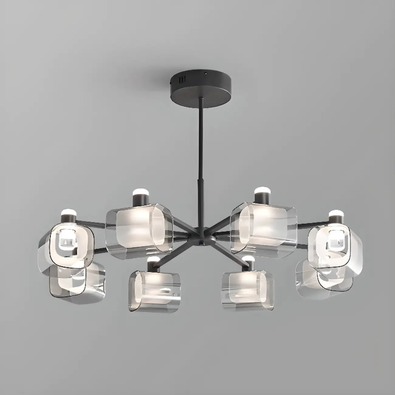 Lustre moderne géométrique circulaire à 10 lumières en verre transparent