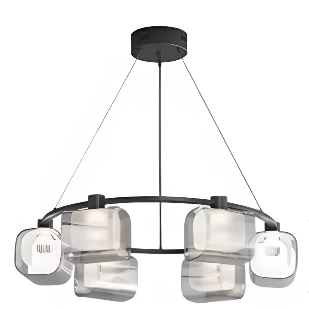 Lustre moderne géométrique circulaire à 10 lumières en verre transparent
