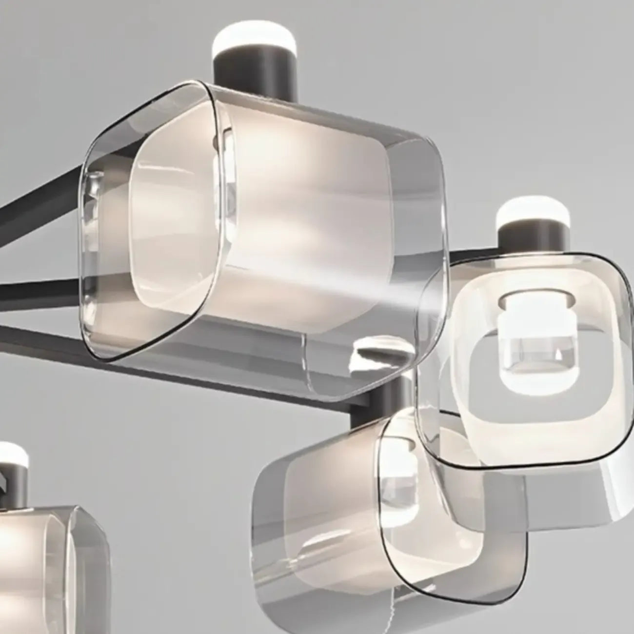 Lustre moderne géométrique circulaire à 10 lumières en verre transparent