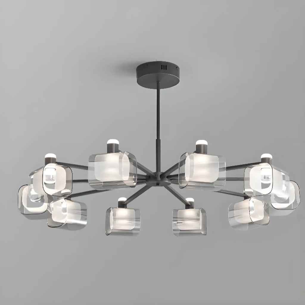 Lustre moderne géométrique circulaire à 10 lumières en verre transparent