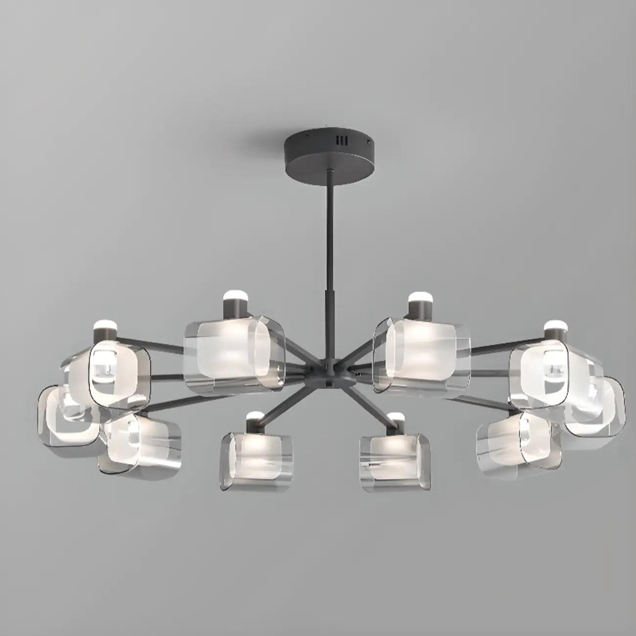 Lustre moderne géométrique circulaire à 10 lumières en verre transparent