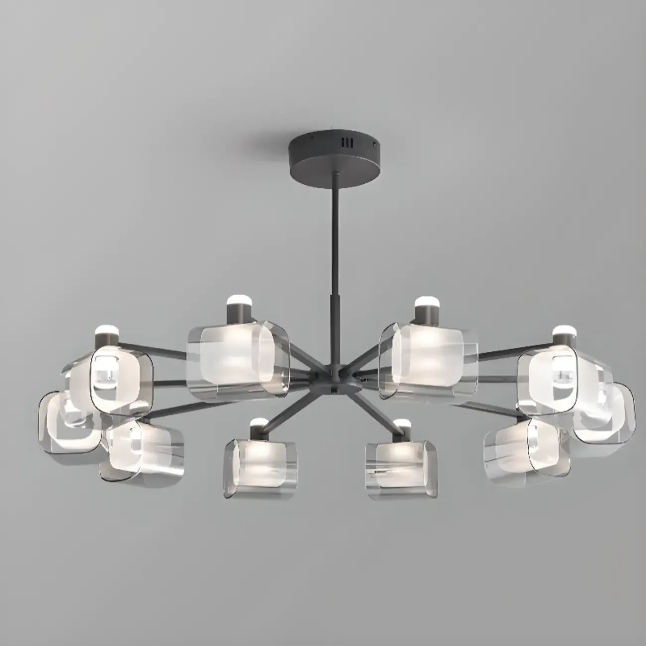 Lustre moderne géométrique circulaire à 10 lumières en verre transparent