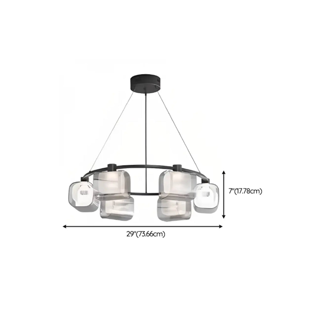 Lustre moderne géométrique circulaire à 10 lumières en verre transparent