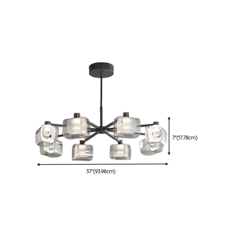 Lustre moderne géométrique circulaire à 10 lumières en verre transparent
