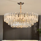Luxueux lustre rond à deux niveaux en cristal doré