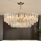 Luxueux lustre rond à deux niveaux en cristal doré