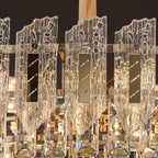 Luxueux lustre rond à deux niveaux en cristal doré