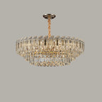 Luxueux lustre rond à deux niveaux en cristal doré