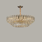 Luxueux lustre rond à deux niveaux en cristal doré
