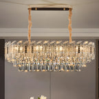 Luxueux lustre rond à deux niveaux en cristal doré