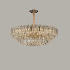 Luxueux lustre rond à deux niveaux en cristal doré