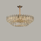 Luxueux lustre rond à deux niveaux en cristal doré