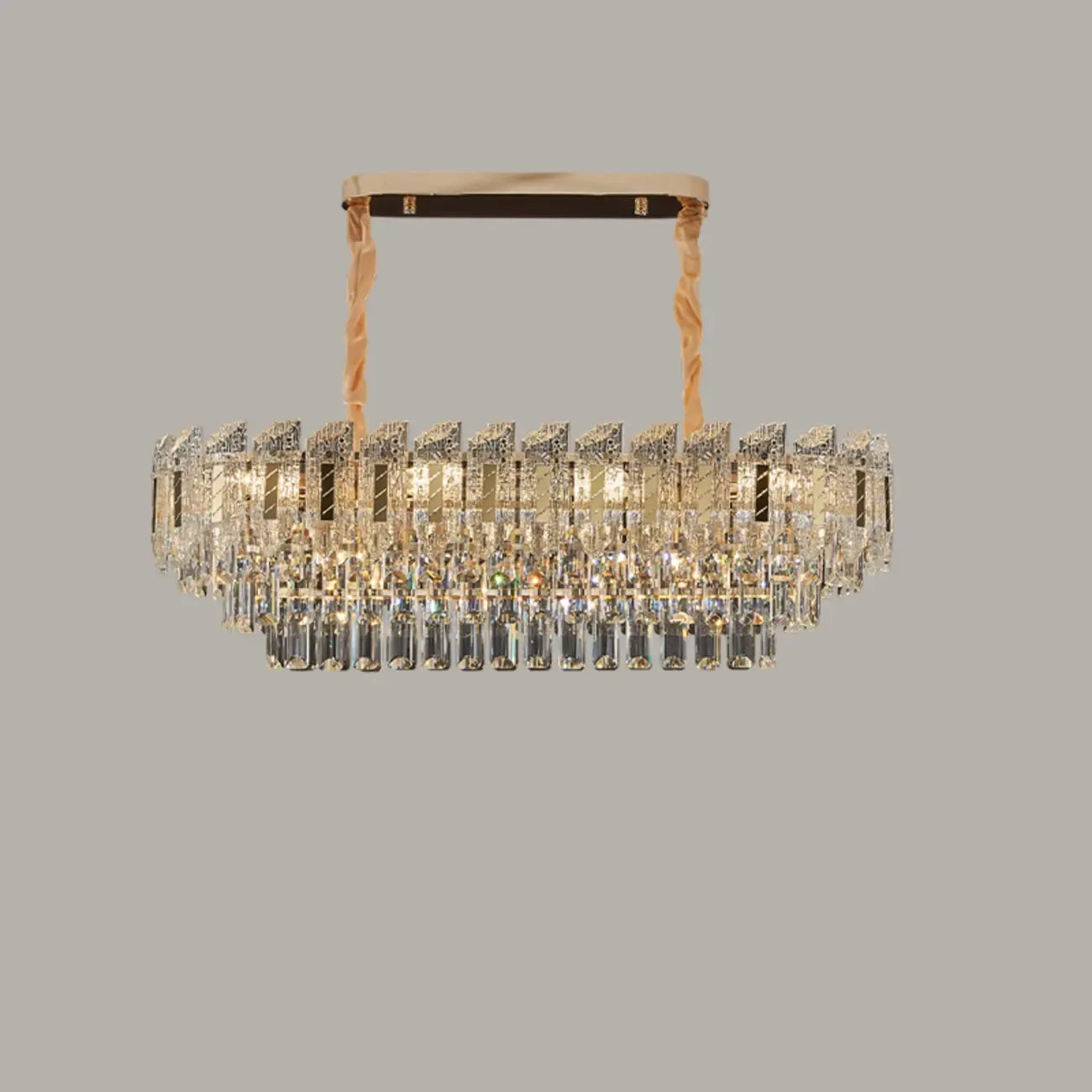 Luxueux lustre rond à deux niveaux en cristal doré