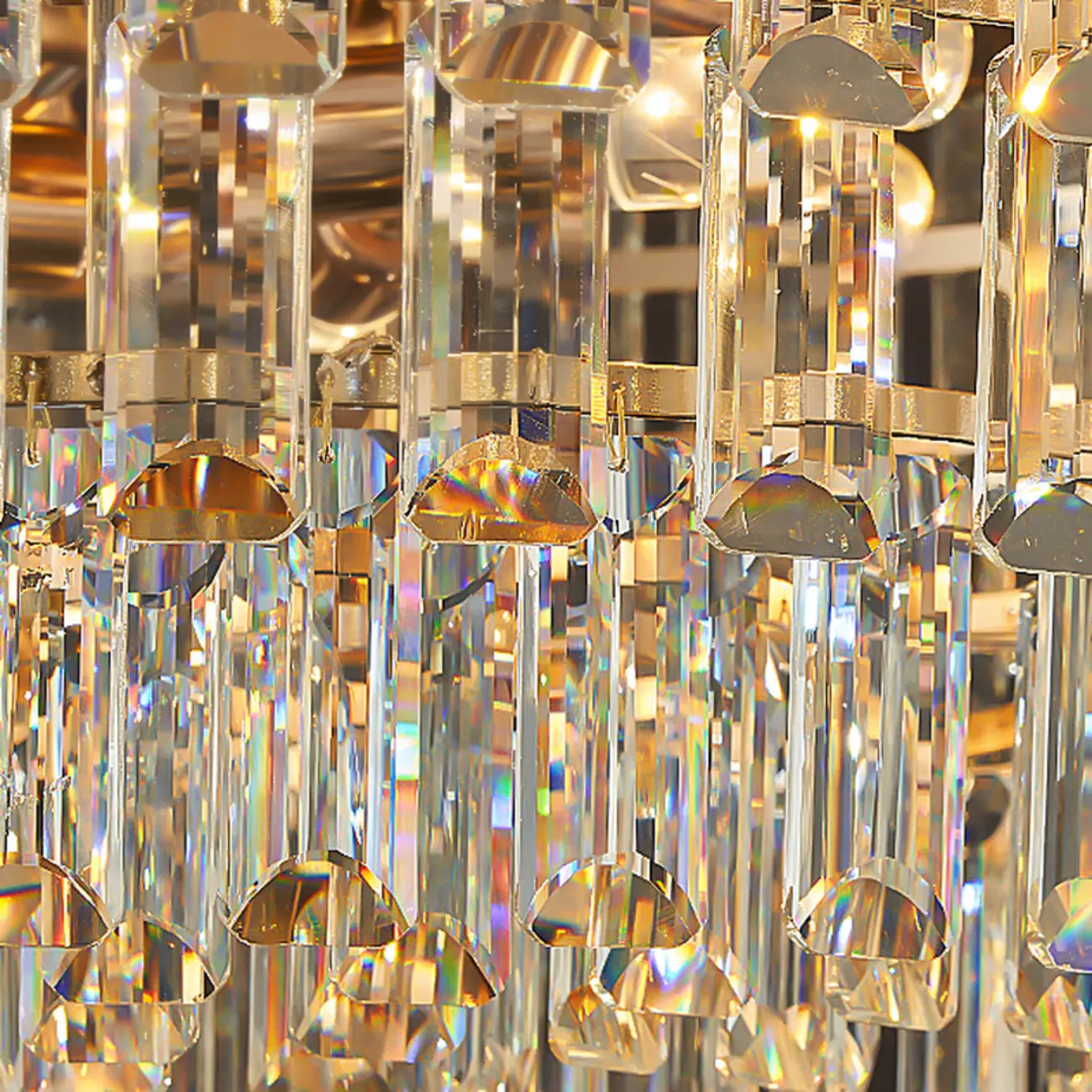 Luxueux lustre rond à deux niveaux en cristal doré