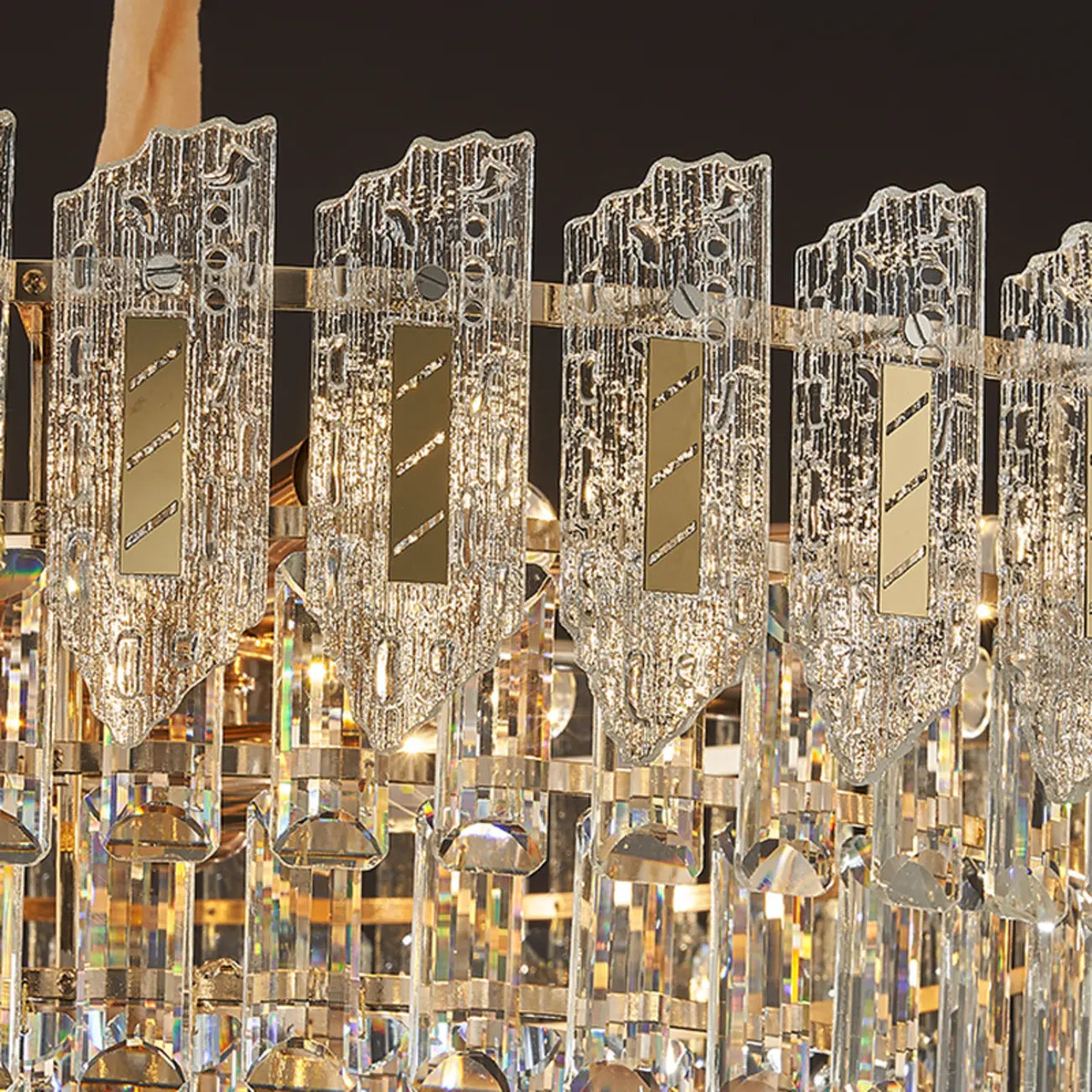 Luxueux lustre rond à deux niveaux en cristal doré