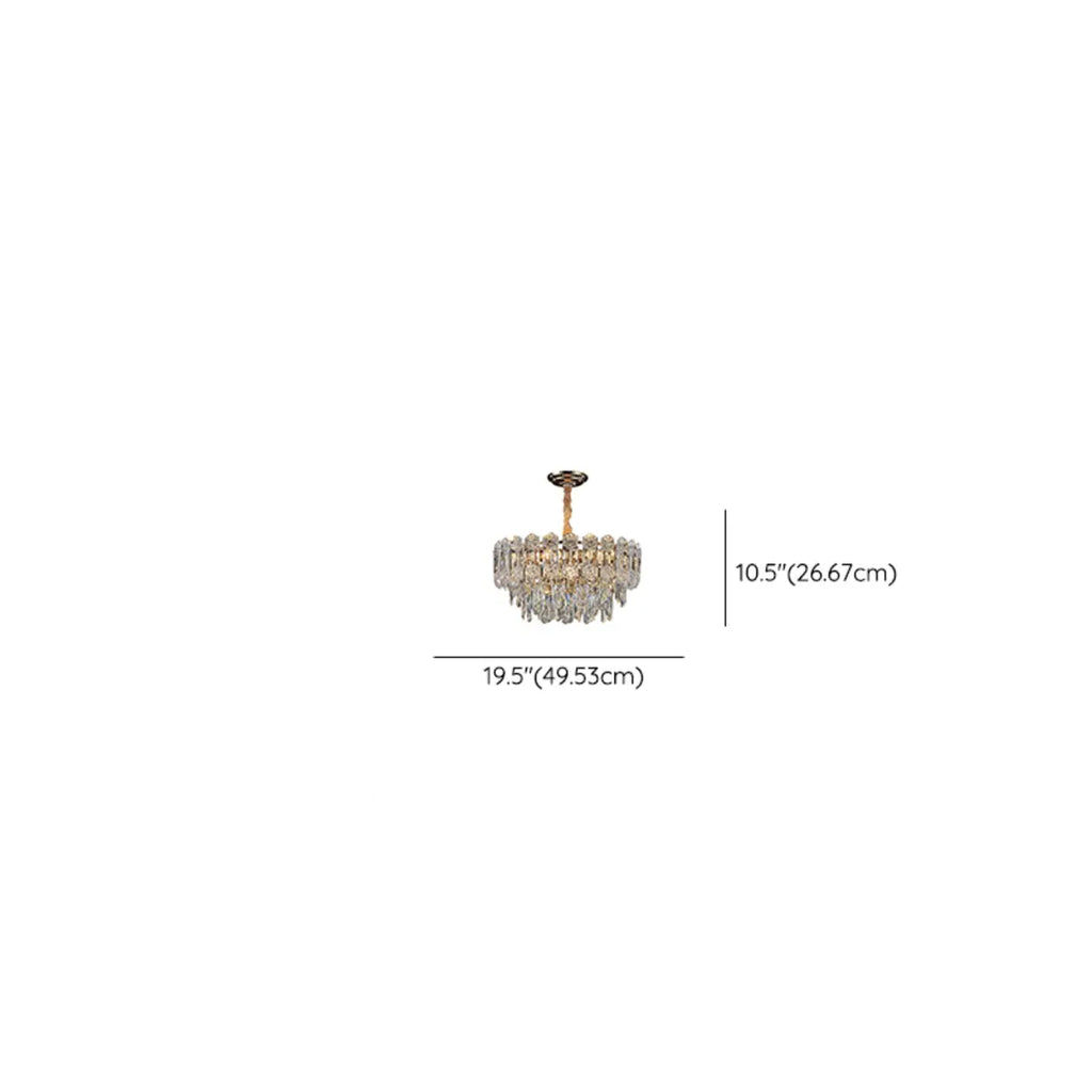 Luxueux lustre rond à deux niveaux en cristal doré