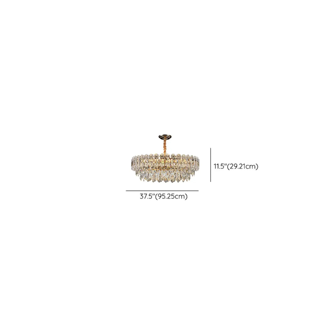 Luxueux lustre rond à deux niveaux en cristal doré