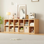 Bibliothèque horizontale en bois massif naturel à cube ouvert et large