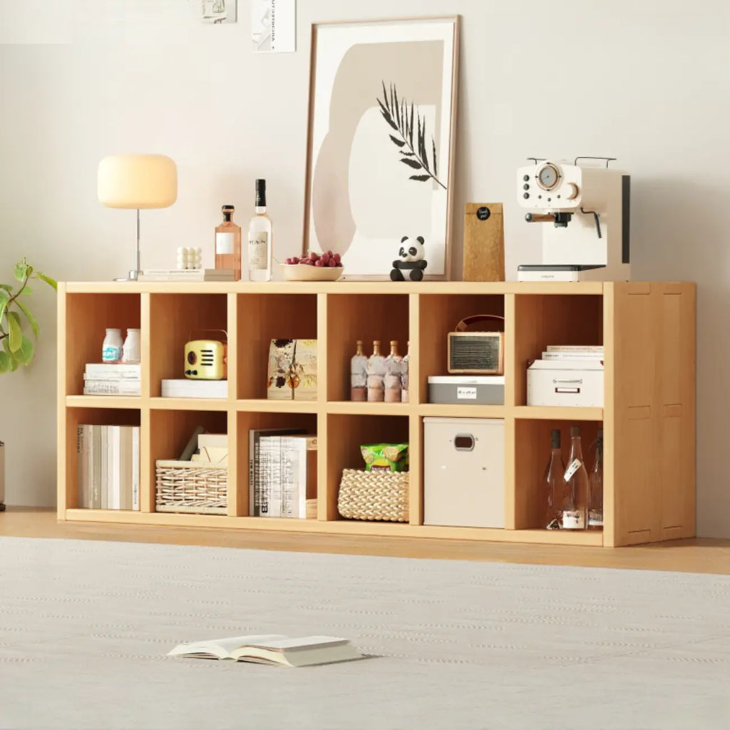 Bibliothèque horizontale en bois massif naturel à cube ouvert et large
