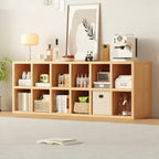 Bibliothèque horizontale en bois massif naturel à cube ouvert et large
