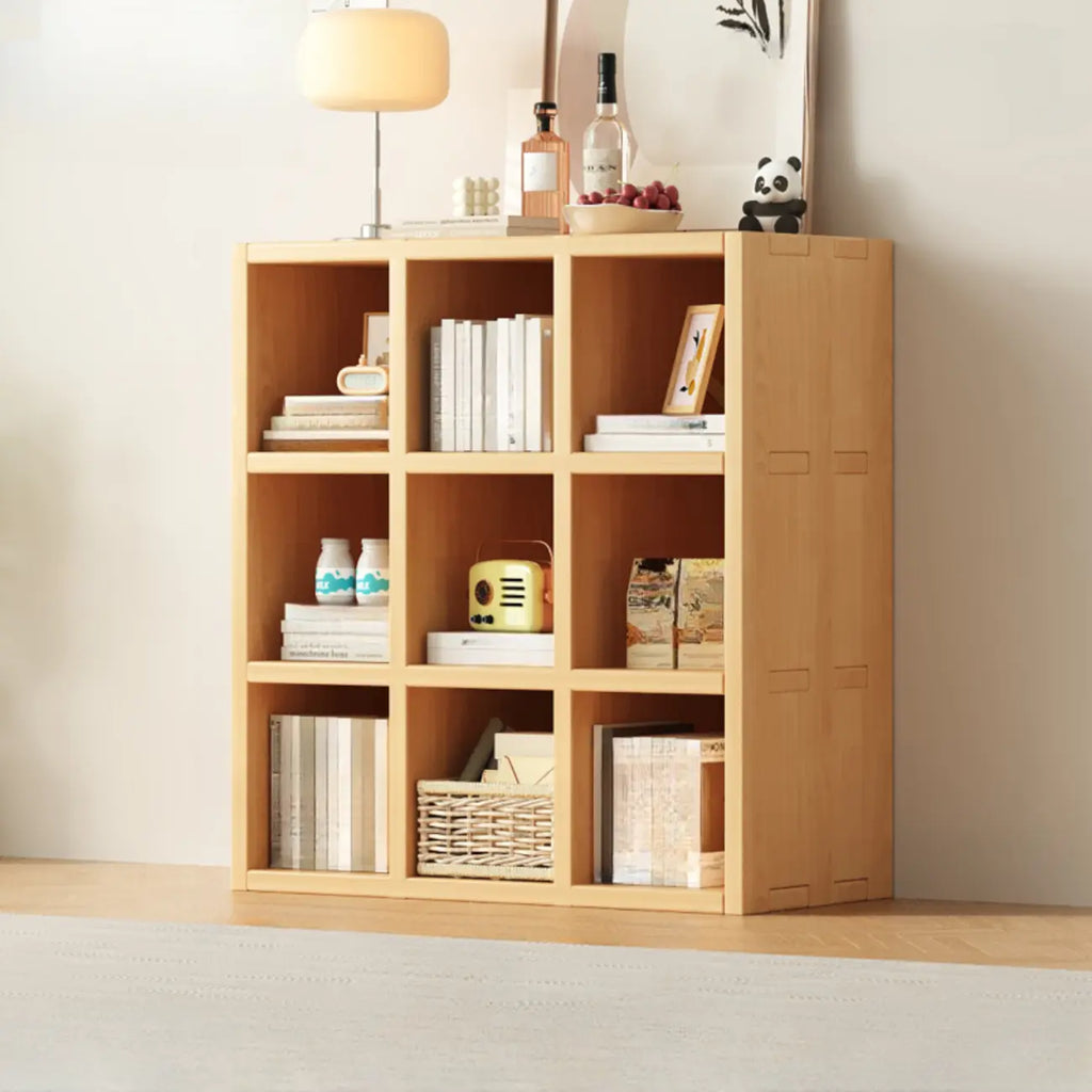 Bibliothèque horizontale en bois massif naturel à cube ouvert et large