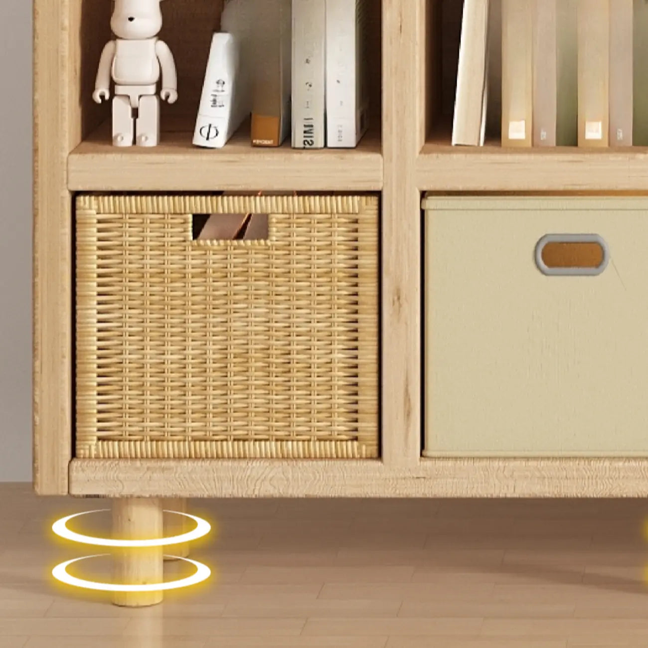 Bibliothèque horizontale en bois massif naturel à cube ouvert et large