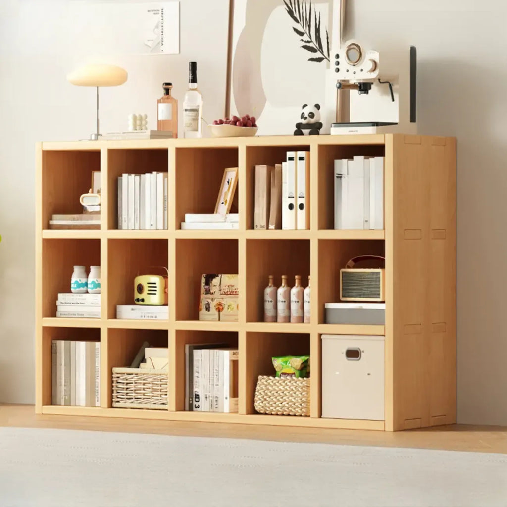 Bibliothèque horizontale en bois massif naturel à cube ouvert et large