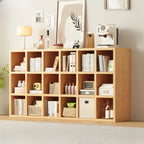 Bibliothèque horizontale en bois massif naturel à cube ouvert et large