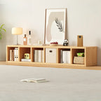 Bibliothèque horizontale en bois massif naturel à cube ouvert et large