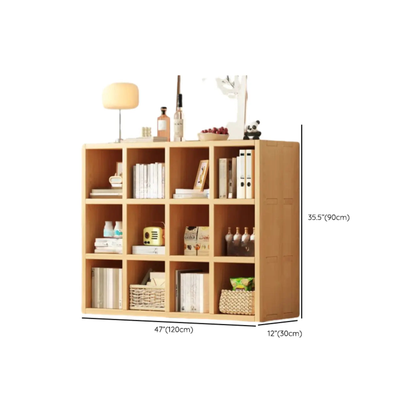 Bibliothèque horizontale en bois massif naturel à cube ouvert et large