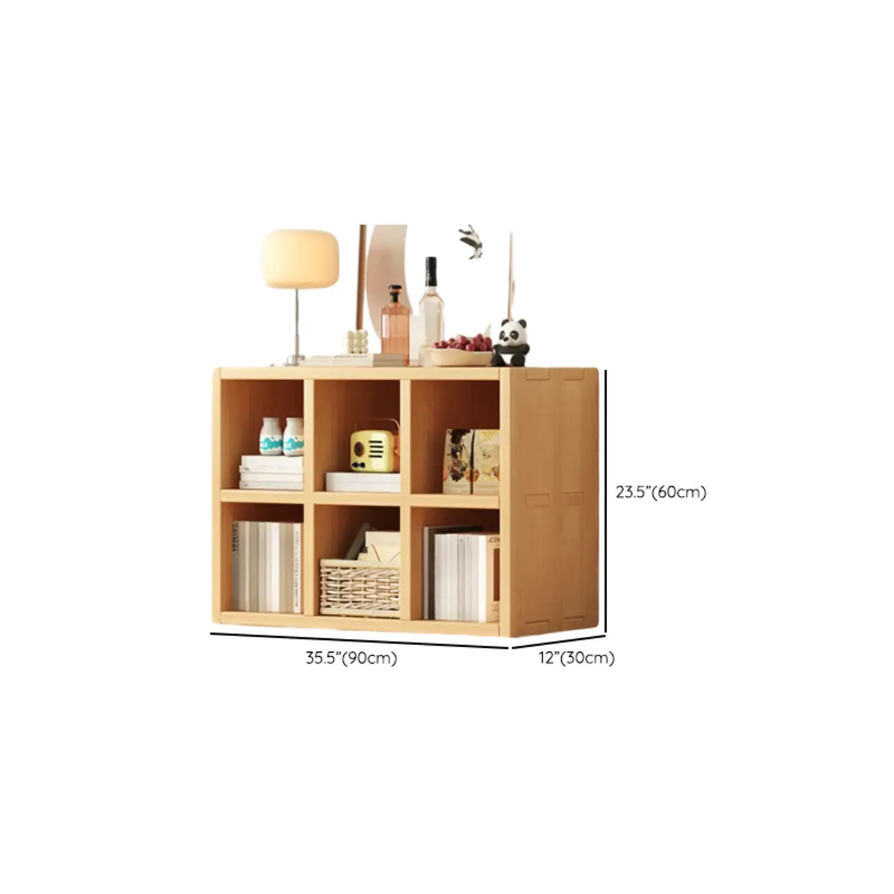 Bibliothèque horizontale en bois massif naturel à cube ouvert et large