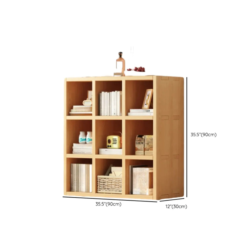 Bibliothèque horizontale en bois massif naturel à cube ouvert et large