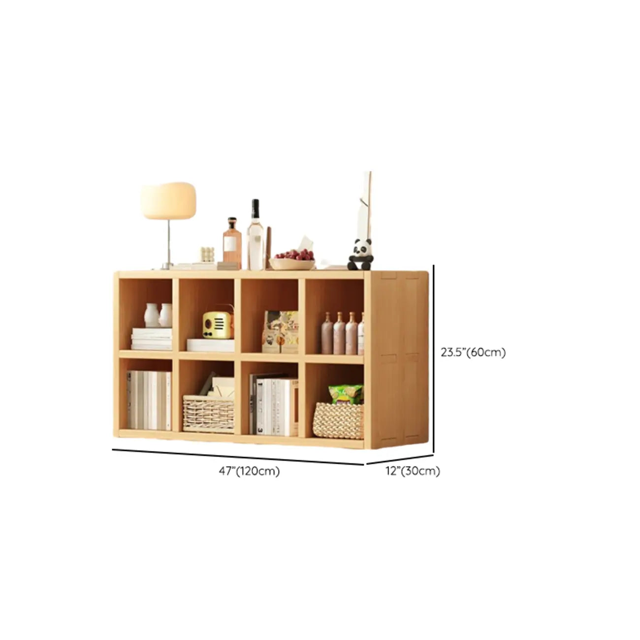 Bibliothèque horizontale en bois massif naturel à cube ouvert et large