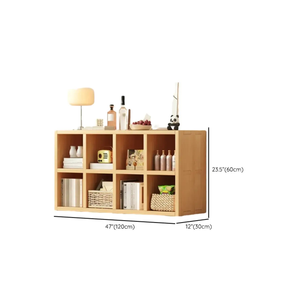 Bibliothèque horizontale en bois massif naturel à cube ouvert et large
