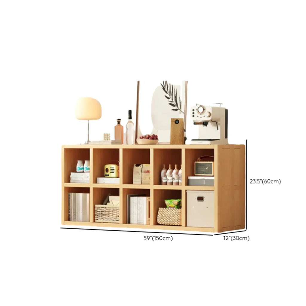 Bibliothèque horizontale en bois massif naturel à cube ouvert et large