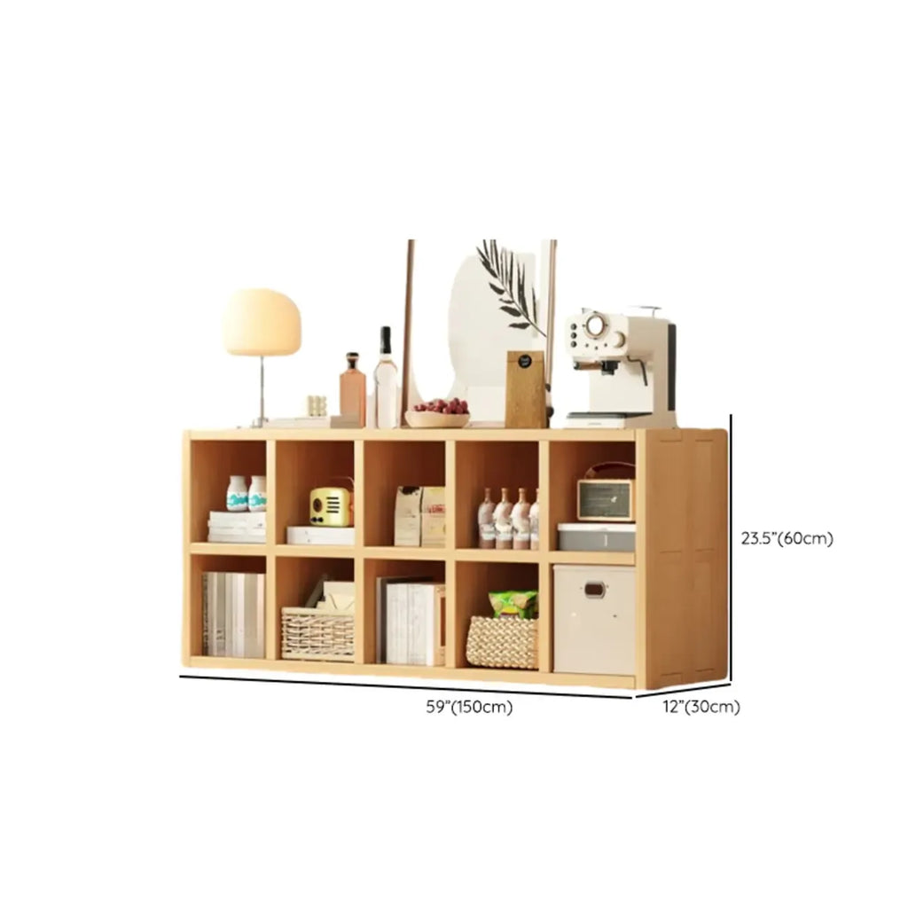 Bibliothèque horizontale en bois massif naturel à cube ouvert et large