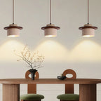 Lampada a sospensione moderna a 3 luci in legno di noce e cilindro di pietra