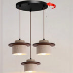 Lampada a sospensione moderna a 3 luci in legno di noce e cilindro di pietra