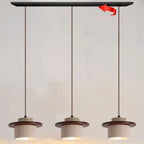 Lampada a sospensione moderna a 3 luci in legno di noce e cilindro di pietra