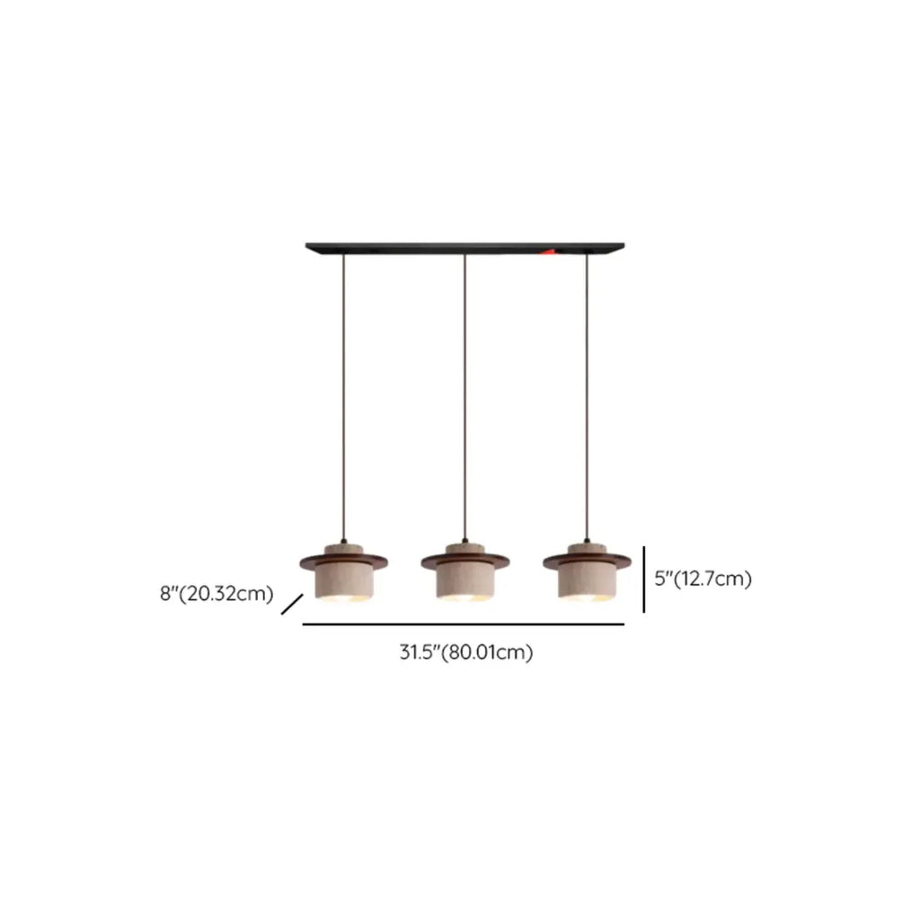 Lampada a sospensione moderna a 3 luci in legno di noce e cilindro di pietra