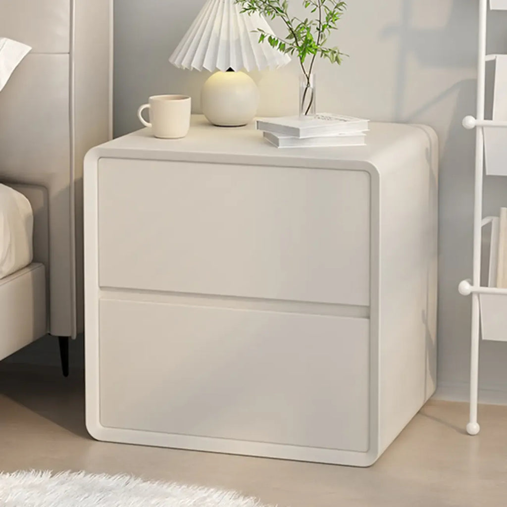 Table de chevet moderne couleur crème avec deux tiroirs de rangement