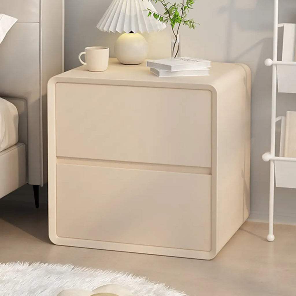 Table de chevet moderne couleur crème avec deux tiroirs de rangement