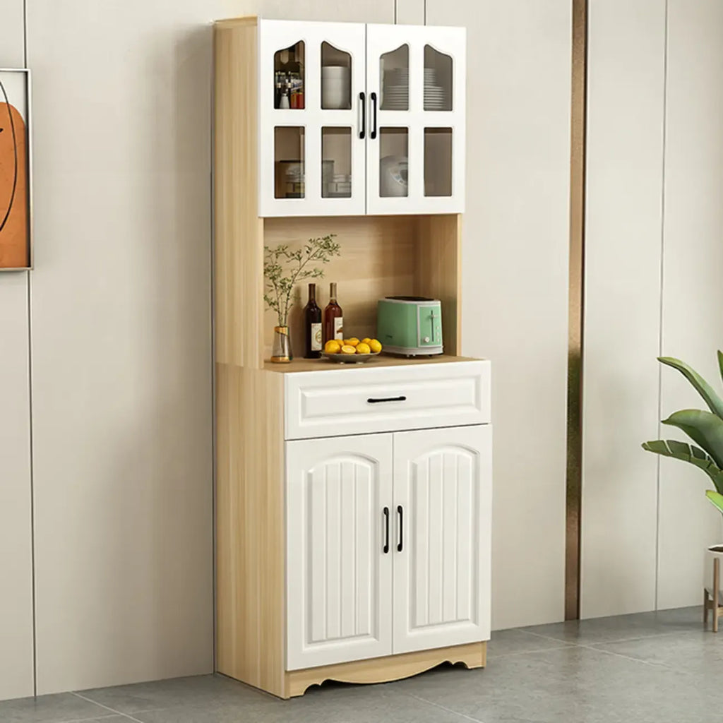Buffet de cuisine en bois à plusieurs compartiments de rangement avec support pour micro-ondes
