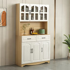 Buffet de cuisine en bois à plusieurs compartiments de rangement avec support pour micro-ondes
