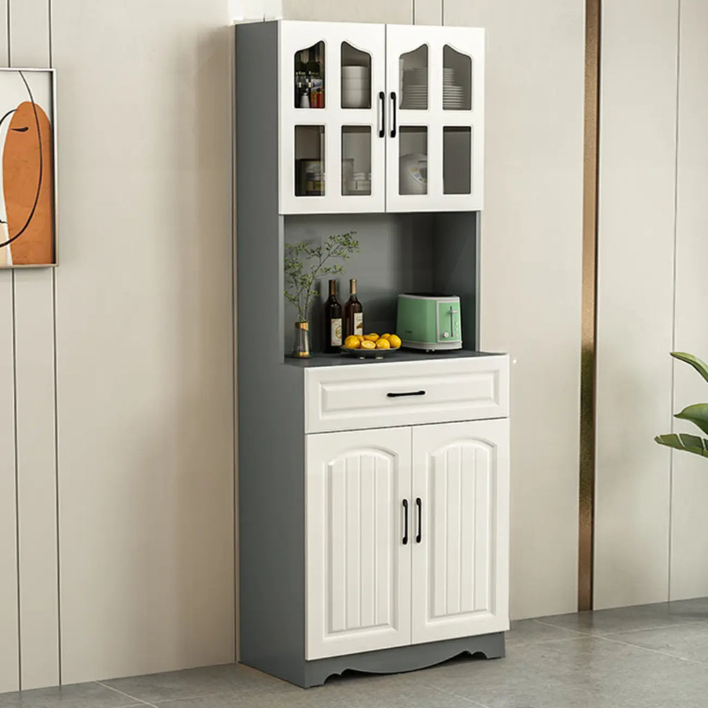 Buffet de cuisine en bois à plusieurs compartiments de rangement avec support pour micro-ondes