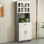 Buffet de cuisine en bois à plusieurs compartiments de rangement avec support pour micro-ondes