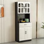 Buffet de cuisine en bois à plusieurs compartiments de rangement avec support pour micro-ondes